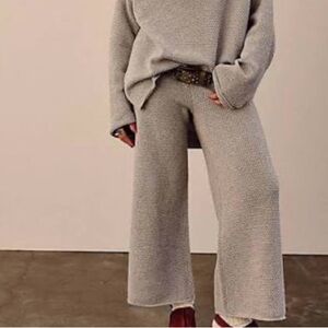 FP Beach Pants Women's Size Medium Gray Hailee Wide Leg Ankle High Waist Boho